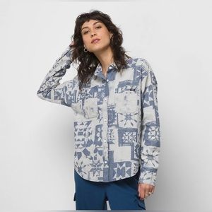 NWT Vans HOMESPUN LONG SLEEVE WOVEN TOP in Ashley Blue Size S , M, L